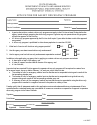 Document preview: Application for Agency Driver-Only Program - Nevada