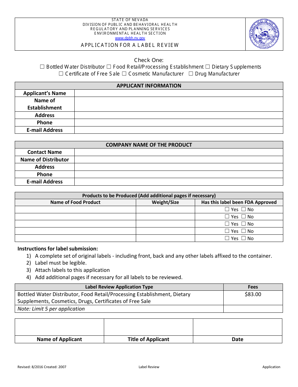 Nevada Application for a Label Review - Fill Out, Sign Online and ...