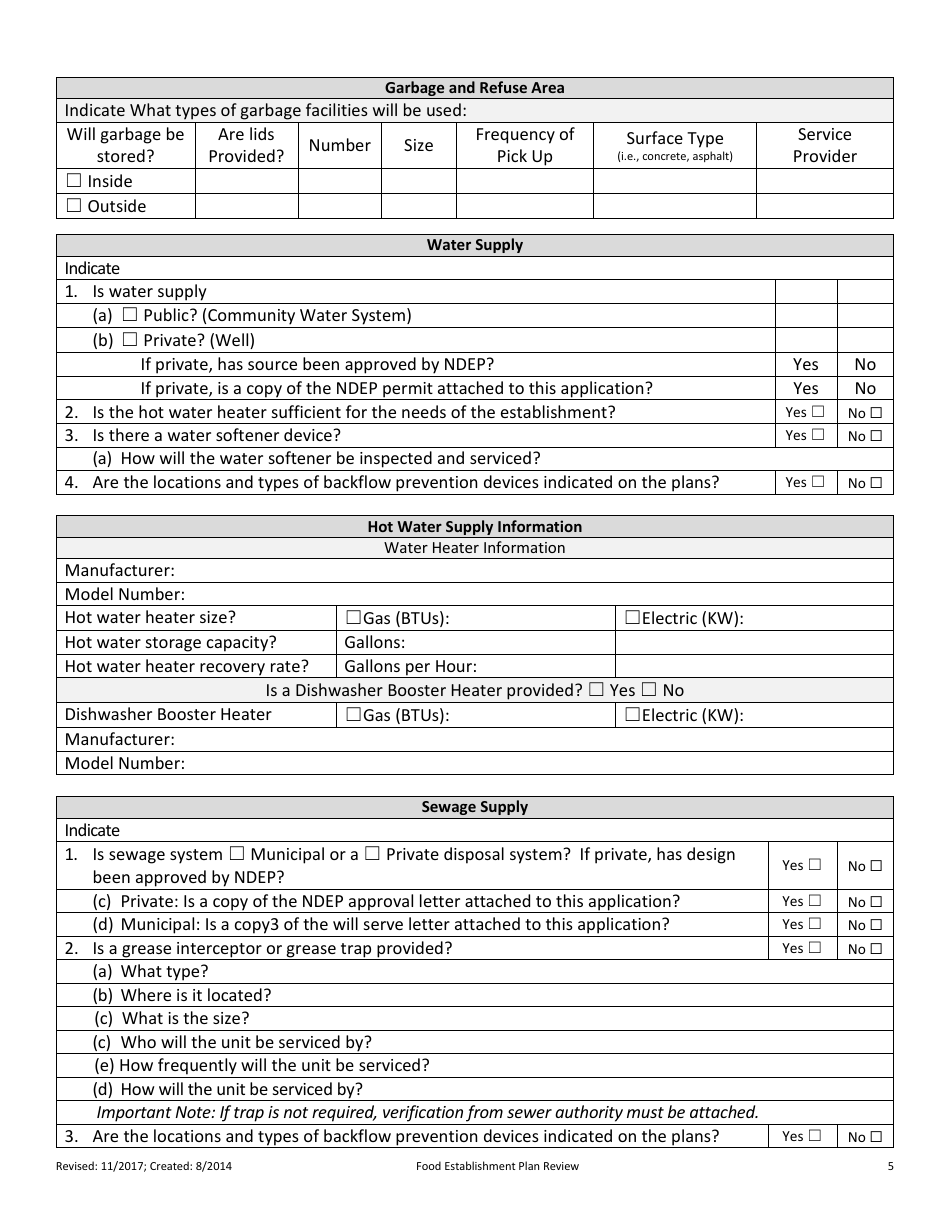 Plan Review for Food Establishment - Part B: Building Specifications - Nevada, Page 5