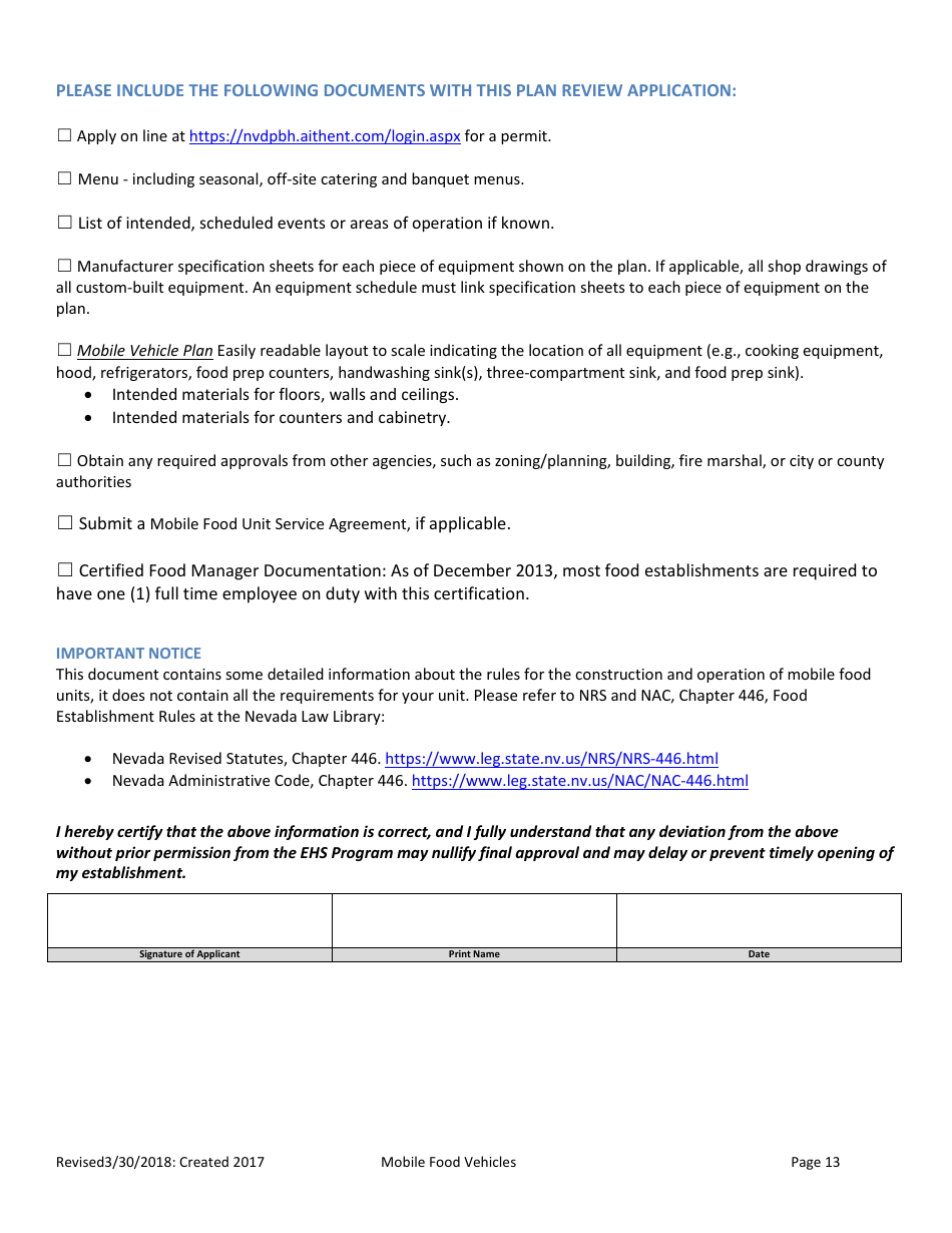 Plan Review for Food Establishment - Mobile Food Vehicle - Nevada, Page 13