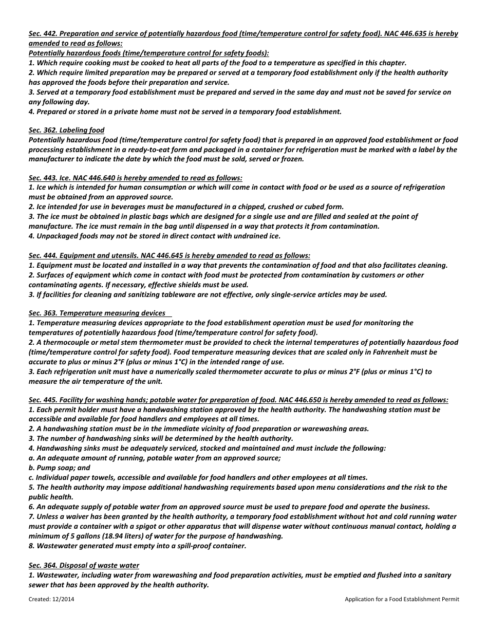 Temporary Food Establishment Self Inspection Checklist - Nevada, Page 4