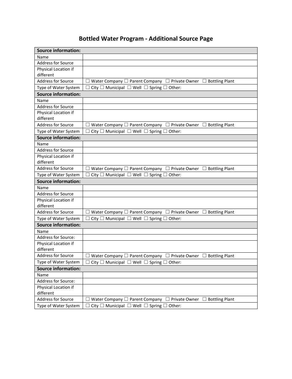 Bottled Water Program - Additional Source Page - Nevada, Page 1