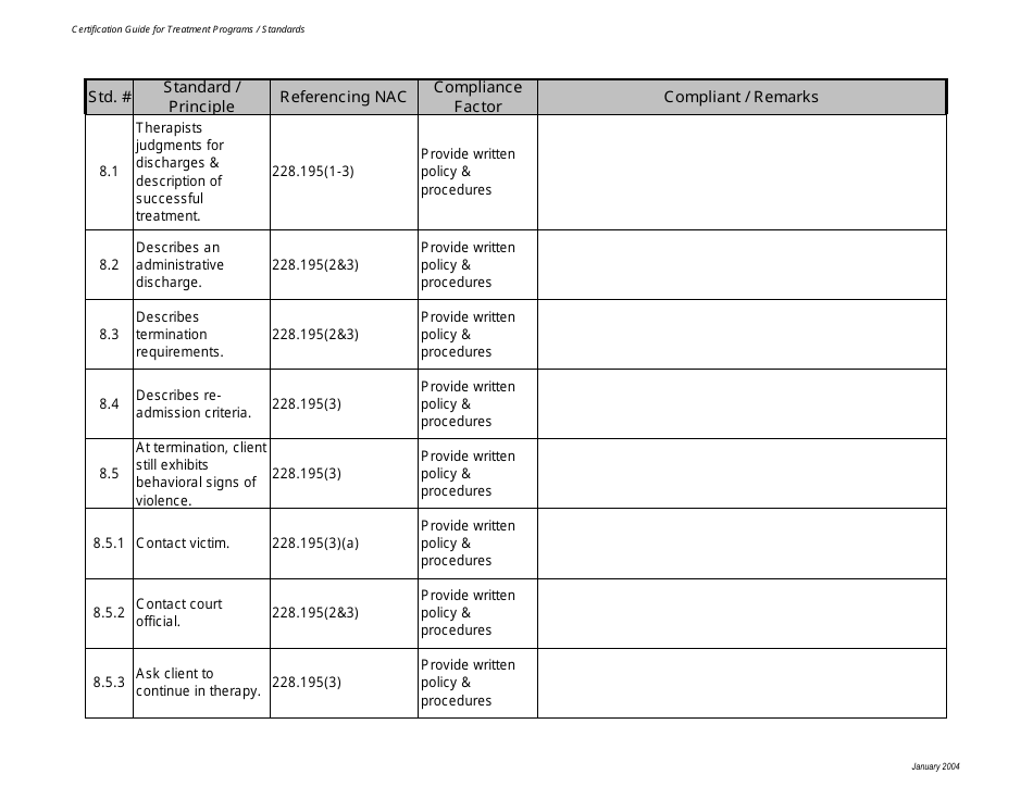 Certification Guide for Treatment Programs / Standards - Nevada, Page 10
