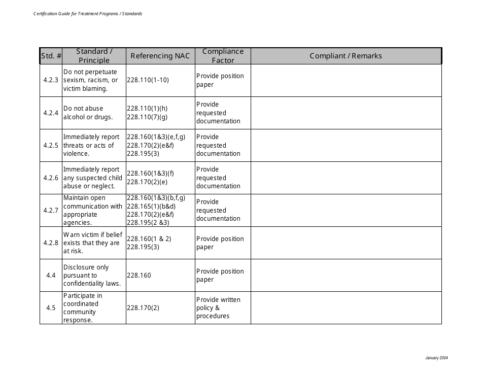 Certification Guide for Treatment Programs / Standards - Nevada, Page 3
