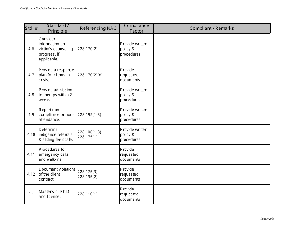 Certification Guide for Treatment Programs / Standards - Nevada, Page 4