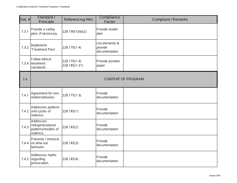 Certification Guide for Treatment Programs / Standards - Nevada, Page 7
