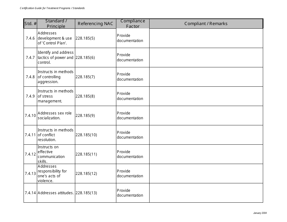 Certification Guide for Treatment Programs / Standards - Nevada, Page 8