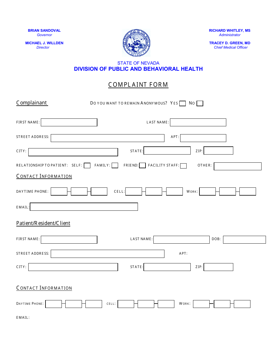 Nevada Complaint Form - Fill Out, Sign Online And Download PDF ...