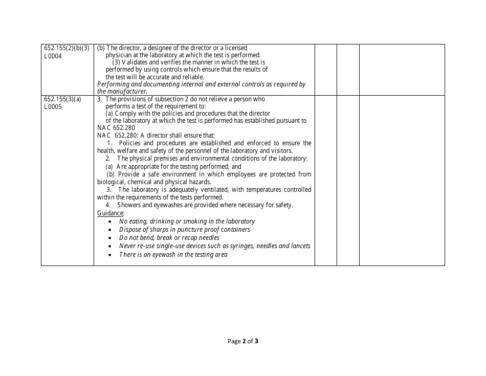 Medical Laboratory Self-assessment Form - Exempt Laboratories - Nevada, Page 3