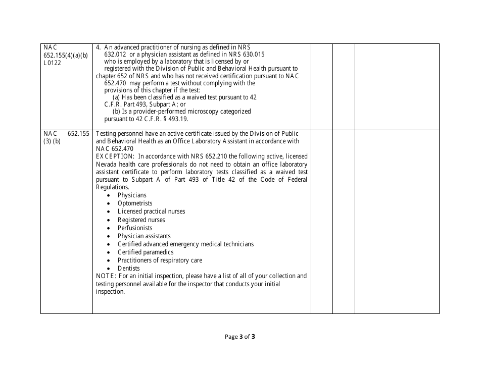 Medical Laboratory Self-assessment Form - Exempt Laboratories - Nevada, Page 4