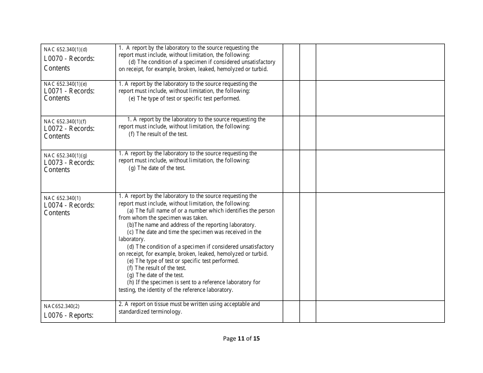 Medical Laboratory Self-assessment Form - Licensed and Registered Laboratories - Nevada, Page 11