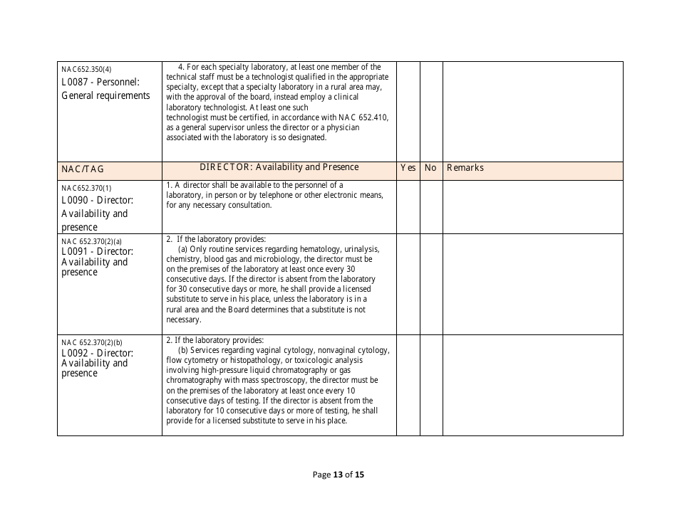 Medical Laboratory Self-assessment Form - Licensed and Registered Laboratories - Nevada, Page 13