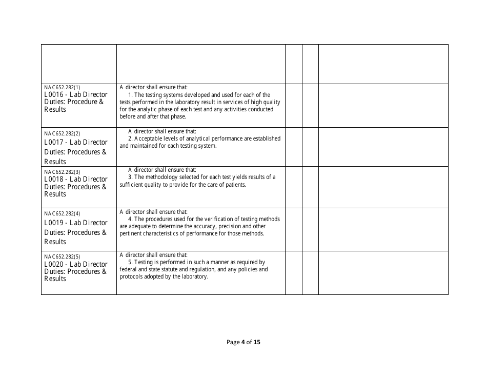 Medical Laboratory Self-assessment Form - Licensed and Registered Laboratories - Nevada, Page 4
