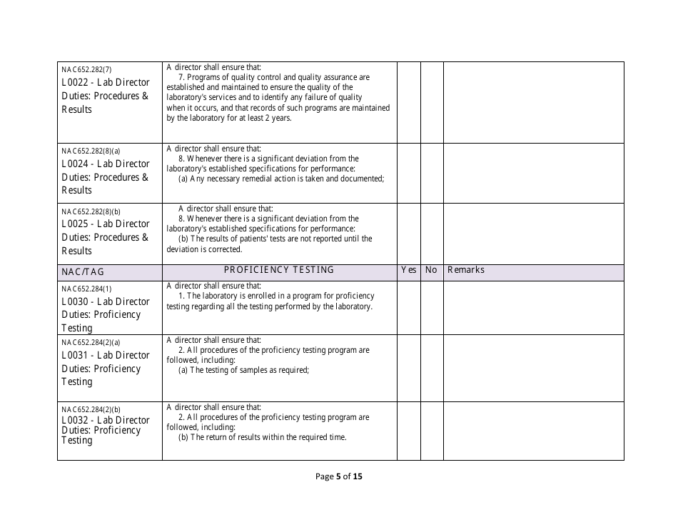 Medical Laboratory Self-assessment Form - Licensed and Registered Laboratories - Nevada, Page 5