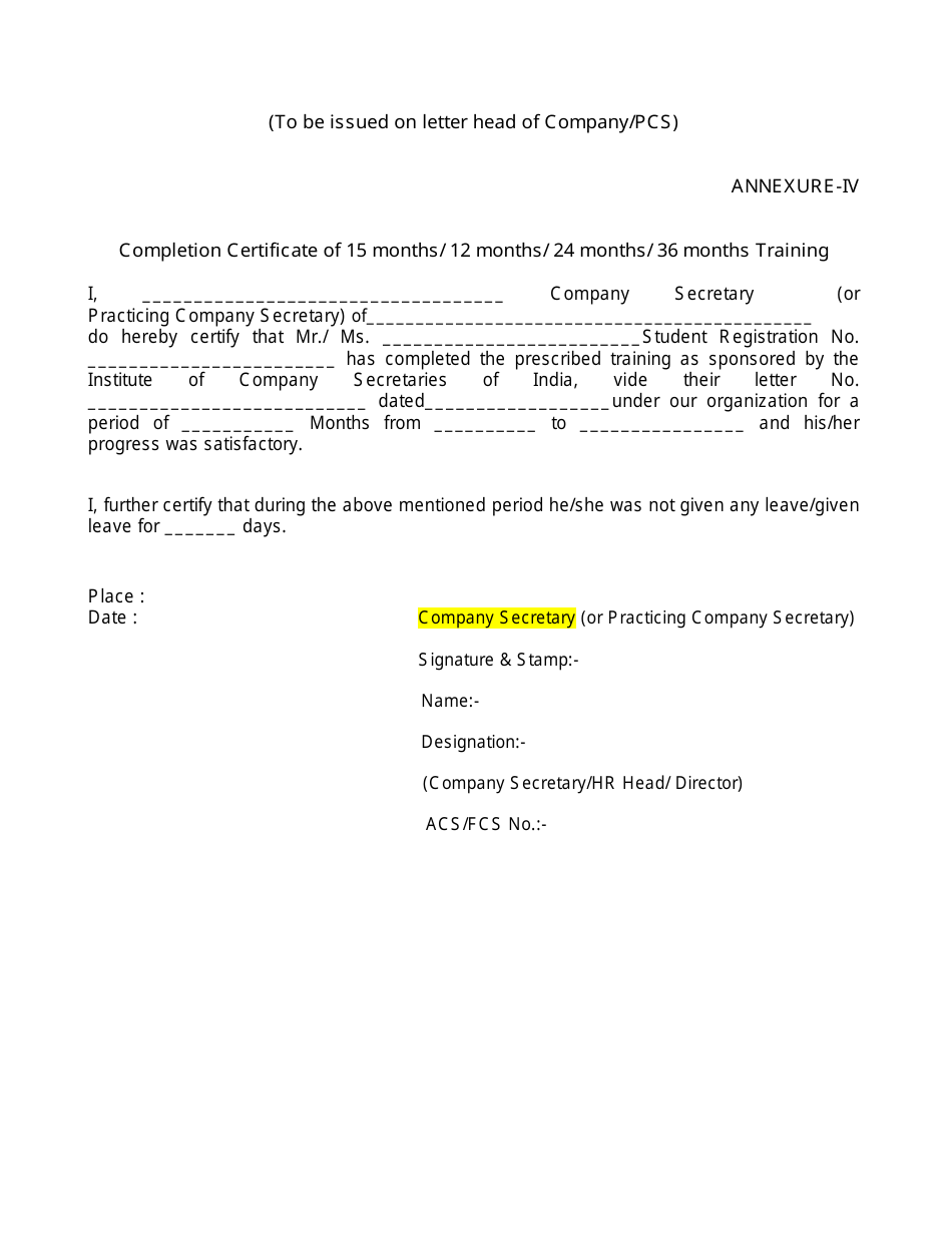 Completion Training Certificate Template Download Printable PDF With Corporate Secretary Certificate Template