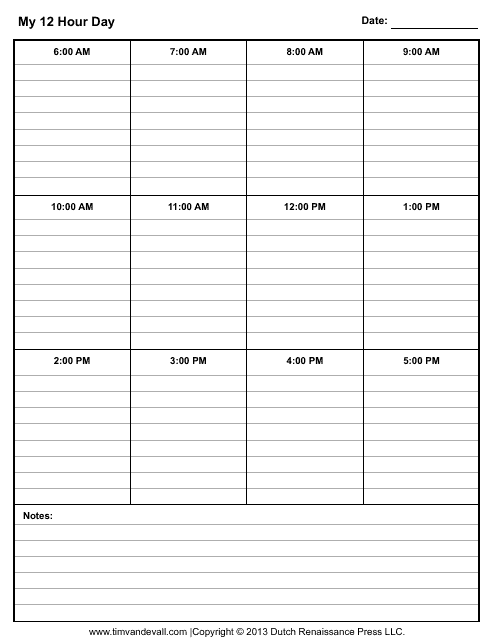 12 Hour Day Schedule Template