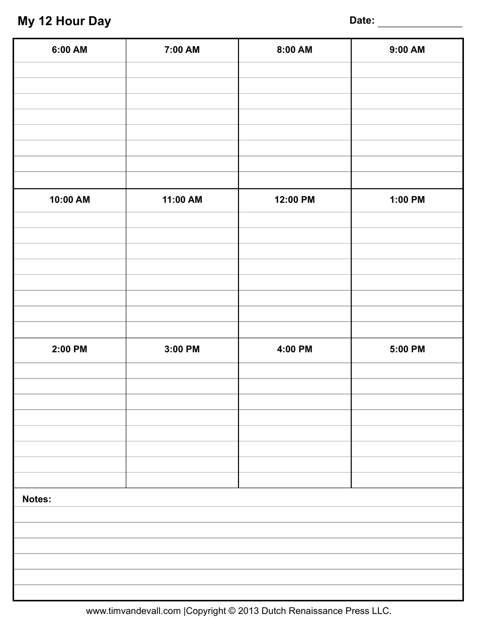 12 Hour Day Schedule Template Download Printable PDF Templateroller