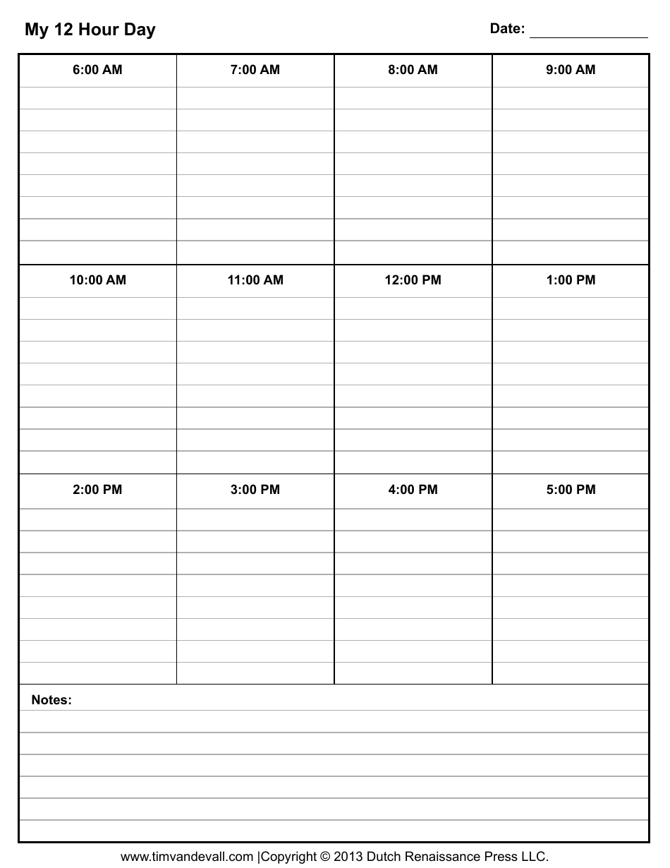 Free 12 Hour Day Schedule Template