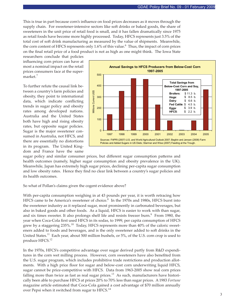 Sweetening the Pot: Implicit Subsidies to Corn Sweeteners and the U.S. Obesity Epidemic - Alicia Harvie and Timothy a. Wise, Global Development and Environment Institute Tufts University, Page 3