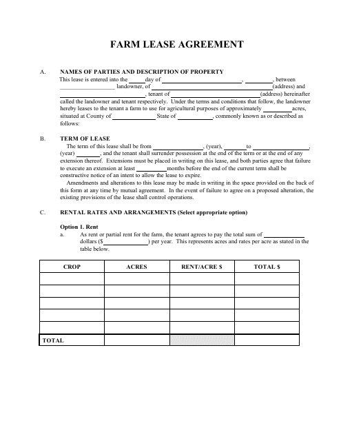 Farm Lease Agreement Template - With Amendment