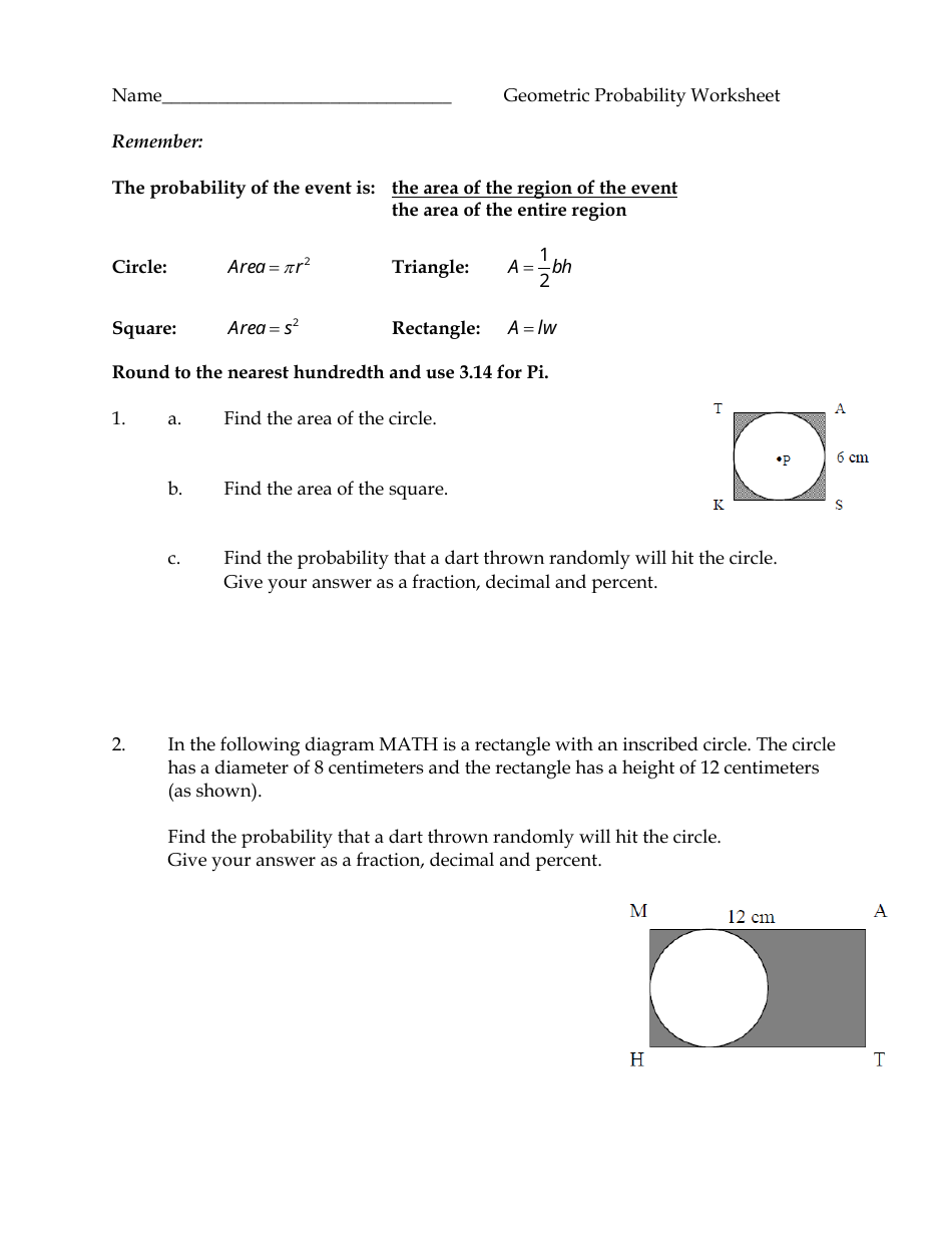 geometric probability worksheet north iredell high school download printable pdf templateroller