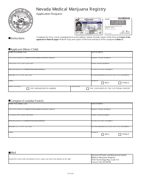 Minor Application Request Form - Nevada Medical Marijuana Registry - Nevada Download Pdf