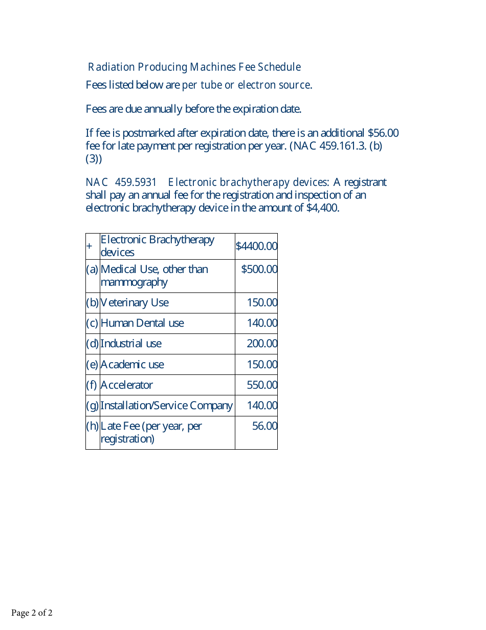 Radiation Producing Machine Registration Form - Nevada, Page 2