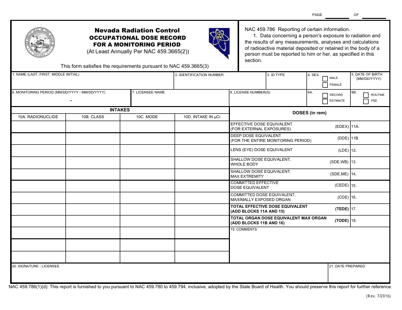 Occupational Dose Record for a Monitoring Period - Nevada Download Pdf