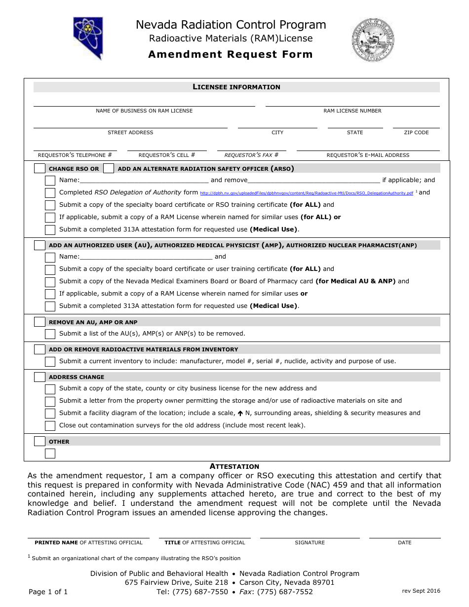 Nevada Amendment Request Form Nevada Radiation Control Program Fill Out Sign Online And 2077