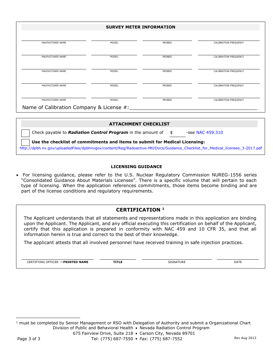 License Application for Medical Use of Radioactive Materials - Nevada Radiation Control Program - Nevada, Page 3