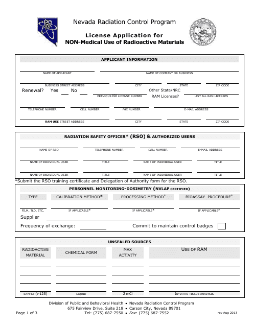 License Application for Non-medical Use of Radioactive Materials - Nevada Radiation Control Program - Nevada Download Pdf