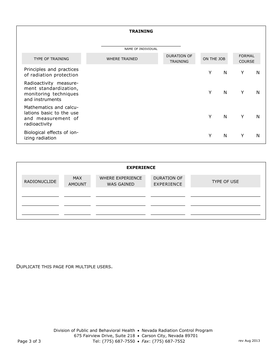 License Application for Non-medical Use of Radioactive Materials - Nevada Radiation Control Program - Nevada, Page 3