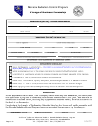 Document preview: Change of Business Ownership Form - Nevada Radiation Control Program - Nevada