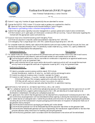 Document preview: New / Renewal Radiopharmacy License Checklist - Radioactive Materials (Ram) Program - Nevada