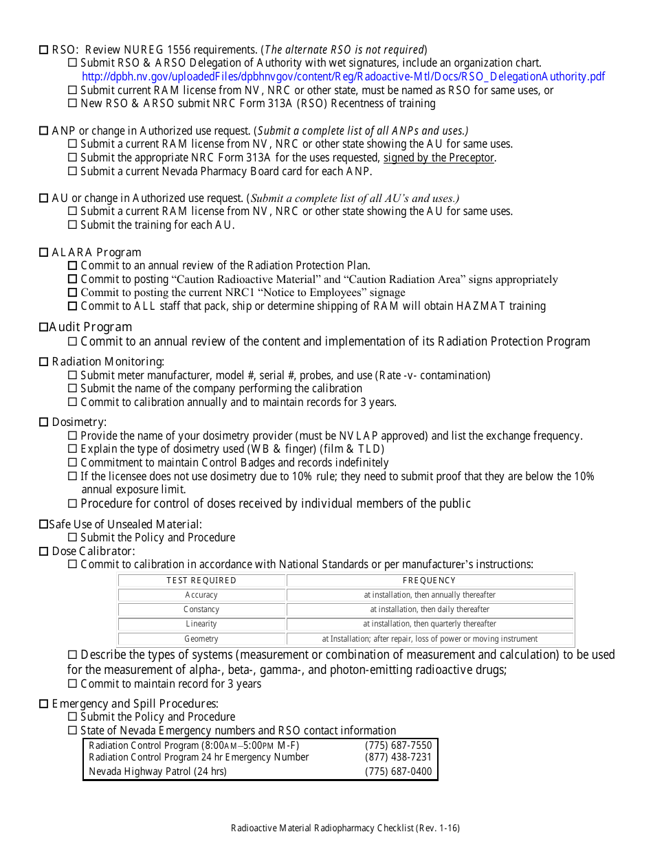 New / Renewal Radiopharmacy License Checklist - Radioactive Materials (Ram) Program - Nevada, Page 3