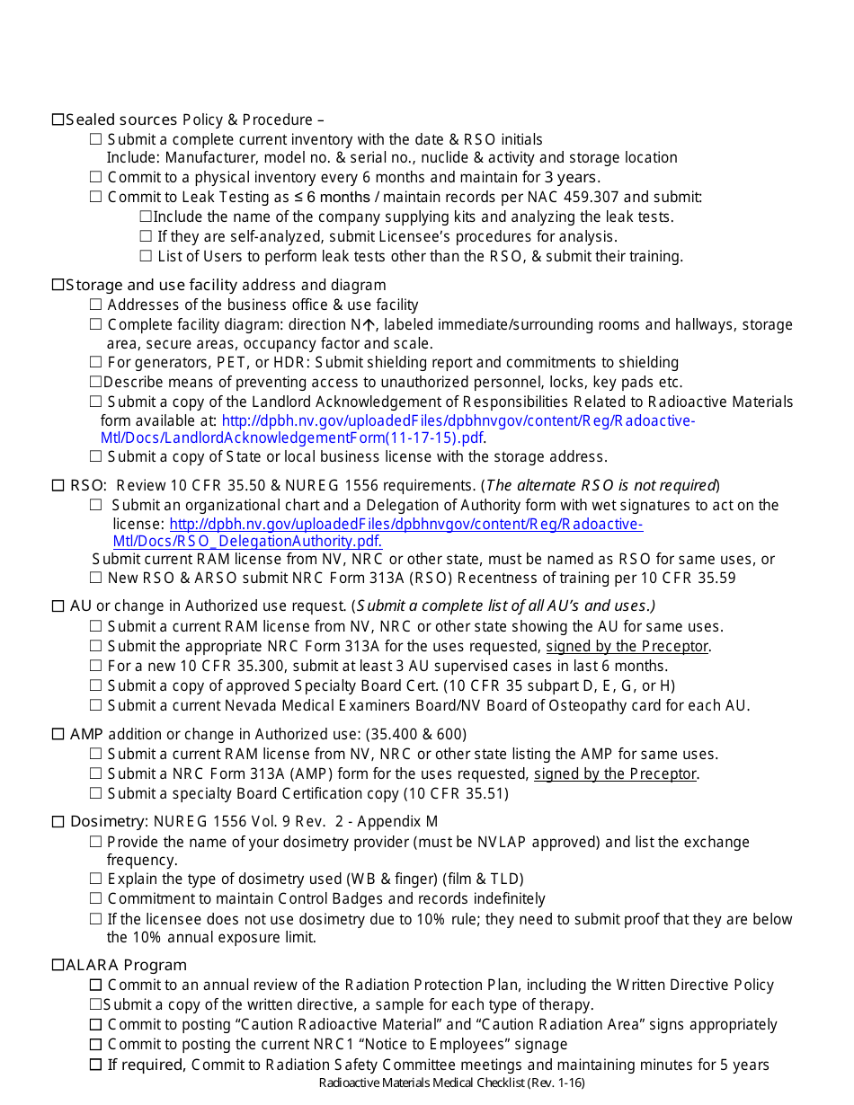 New / Renewal Medical License Checklist -radioactive Materials (Ram) Program - Nevada, Page 3