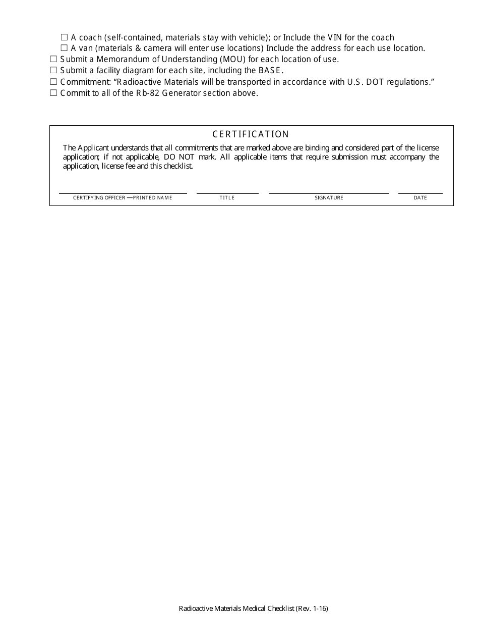 Nevada New / Renewal Medical License Checklist radioactive Materials
