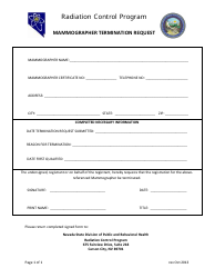 Document preview: Mammographer Termination Request Form - Radiation Control Program - Nevada