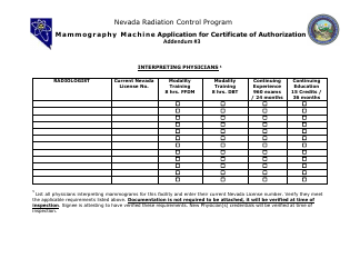 Document preview: Addendum 3 Mammography Machine Application for Certificate of Authorization - Nevada Radiation Control Program - Nevada