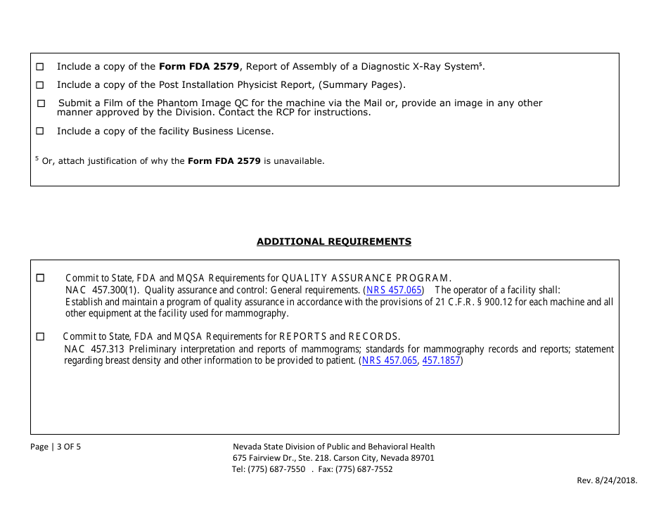 Mammography Machine Application for Certificate of Authorization - Nevada Radiation Control Program - Nevada, Page 3