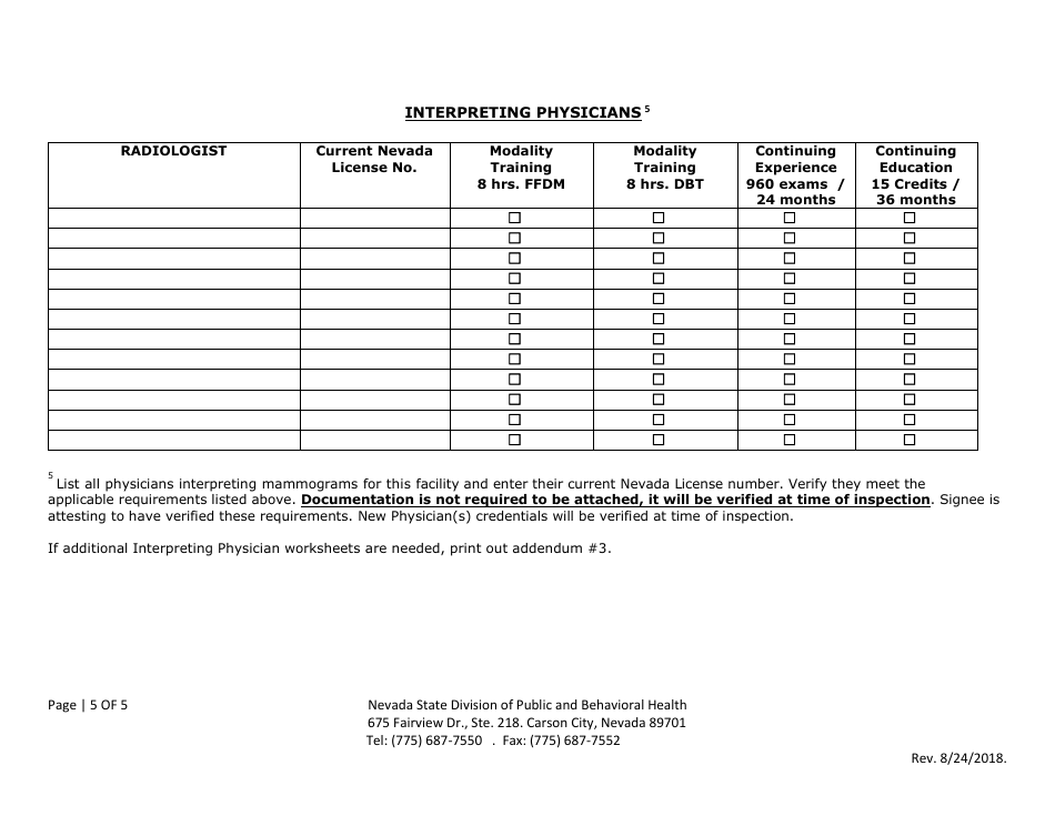 Nevada Mammography Machine Application for Certificate of Authorization ...