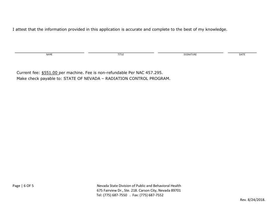 Mammography Machine Application for Certificate of Authorization - Nevada Radiation Control Program - Nevada, Page 6