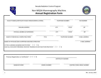 Document preview: Non-mqsa Mammography Machine Annual Registration Form - Nevada Radiation Control Program - Nevada