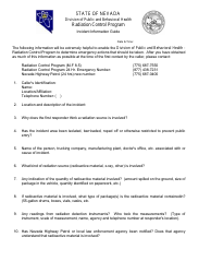 Document preview: Incident Information Guide - Radiation Control Program - Nevada
