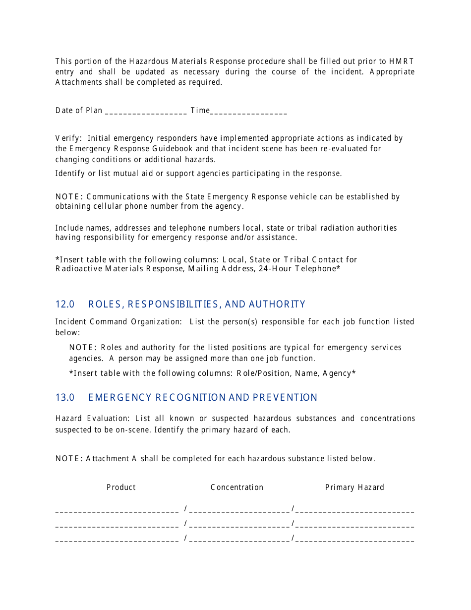 Hazardous Materials Incident Response Procedure - Transportation Emergency Preparedness Program (Tepp) - Nevada, Page 7