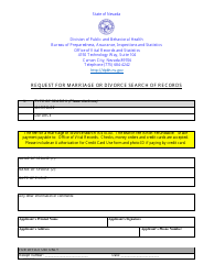 Document preview: Marriage or Divorce Records Search Request - Nevada