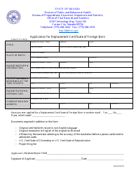 Document preview: Application for Replacement Certificate of Foreign Born - Nevada