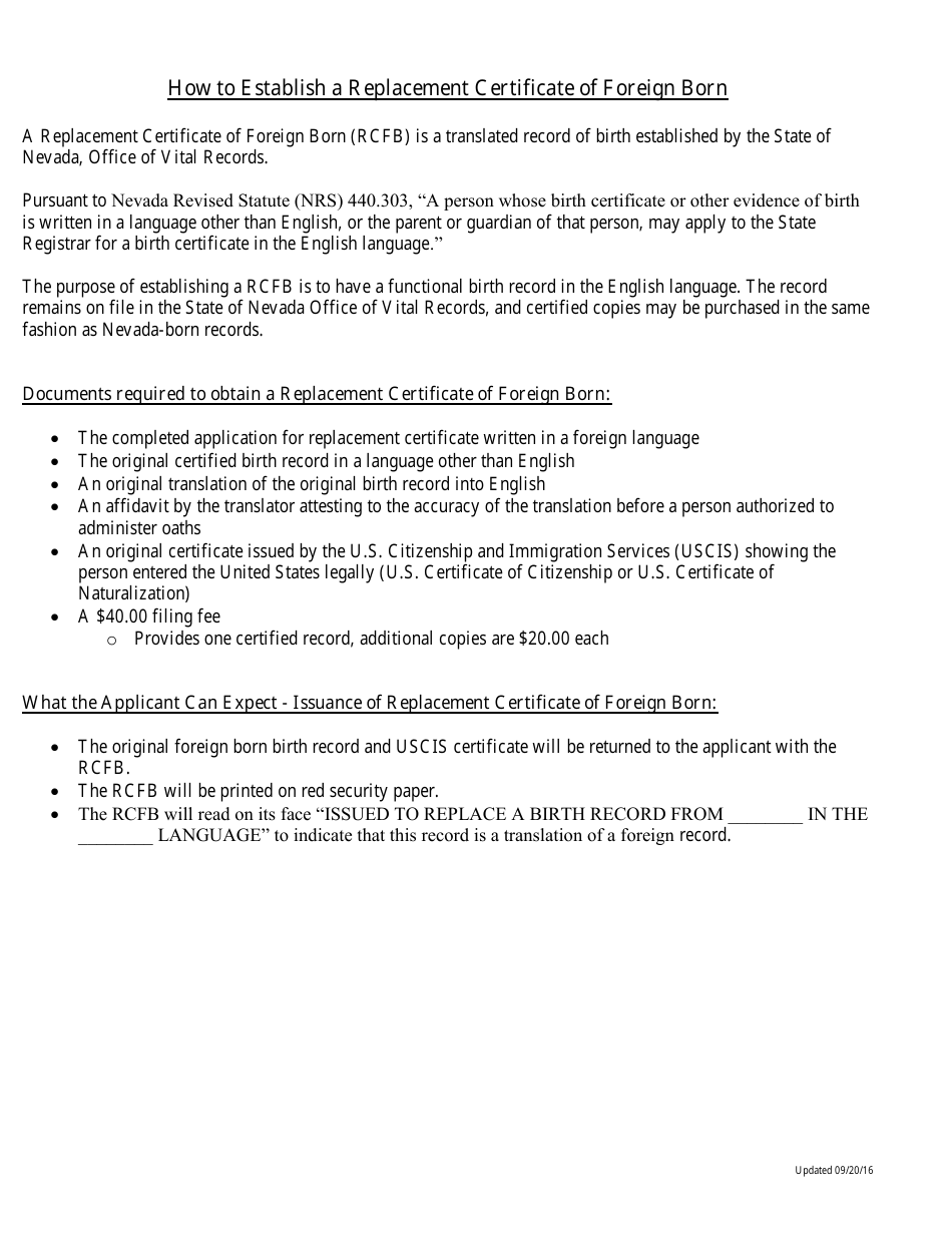 Application for Replacement Certificate of Foreign Born - Nevada, Page 2