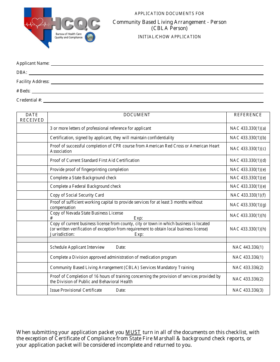 Checklist for Community-Based Living Arrangement Applications - Community Based Living Arrangement - Organization - Nevada, Page 2