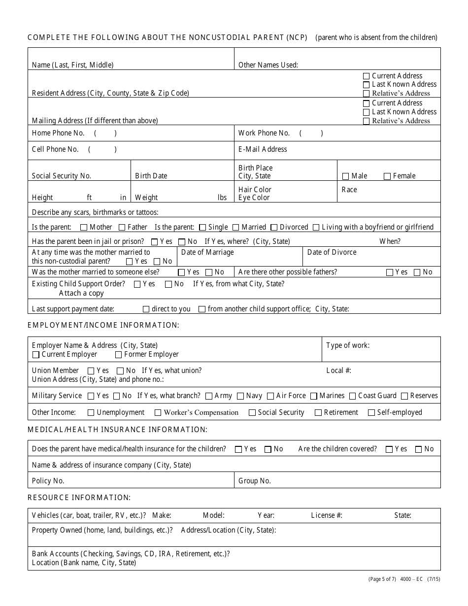 Form 4000-EC Application for Child Support Services - Nevada, Page 5